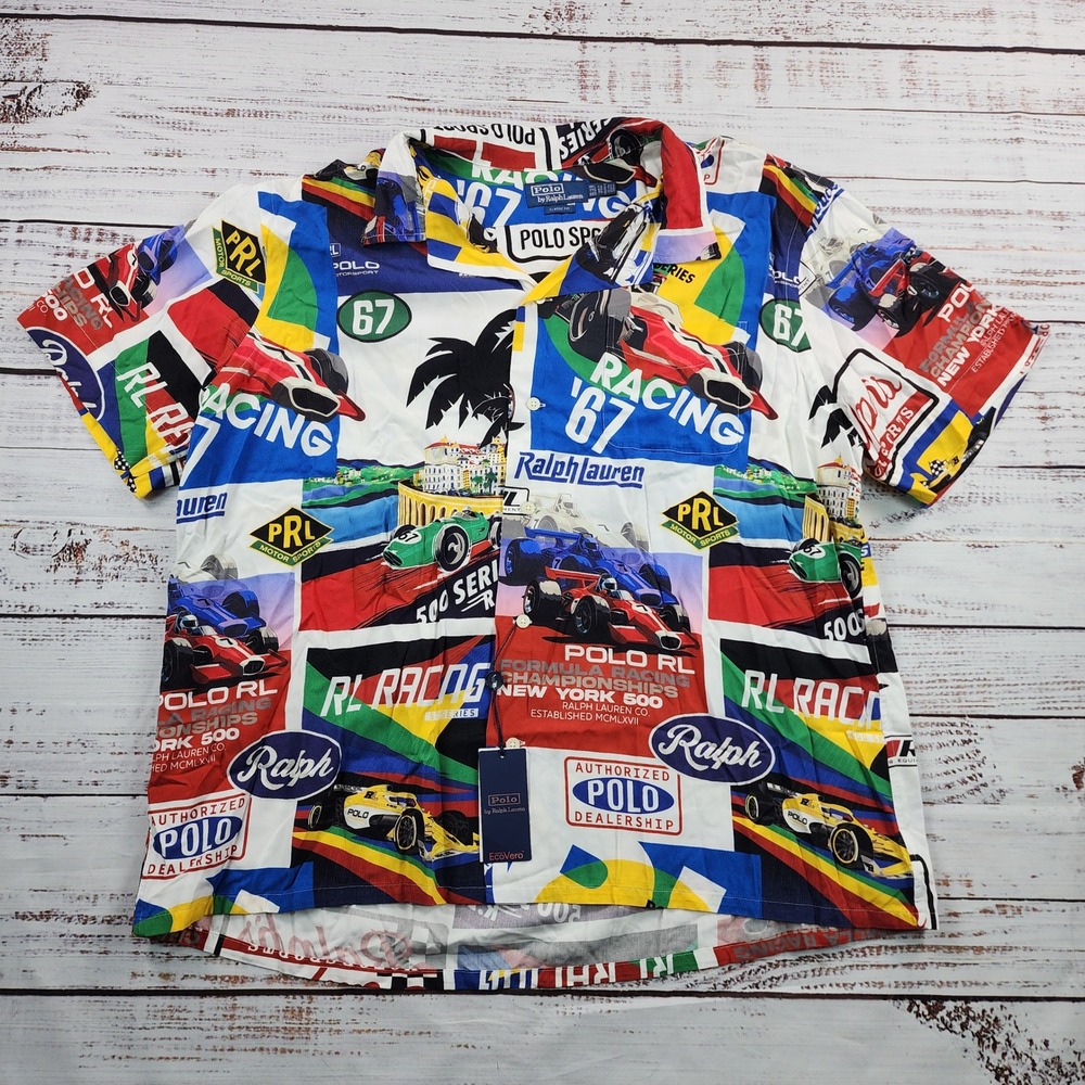 Polo Ralph Lauren Classic Fit Men's XXL Racing Graphic Rayon Camp Shirt NWT